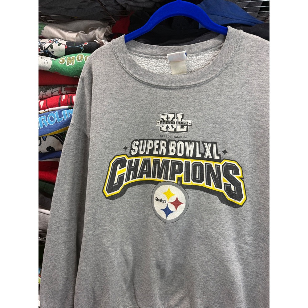 Vintage Pittsburgh Steelers Super Bowl XL Champions Sweatshirt Gray Mens XL 2006
